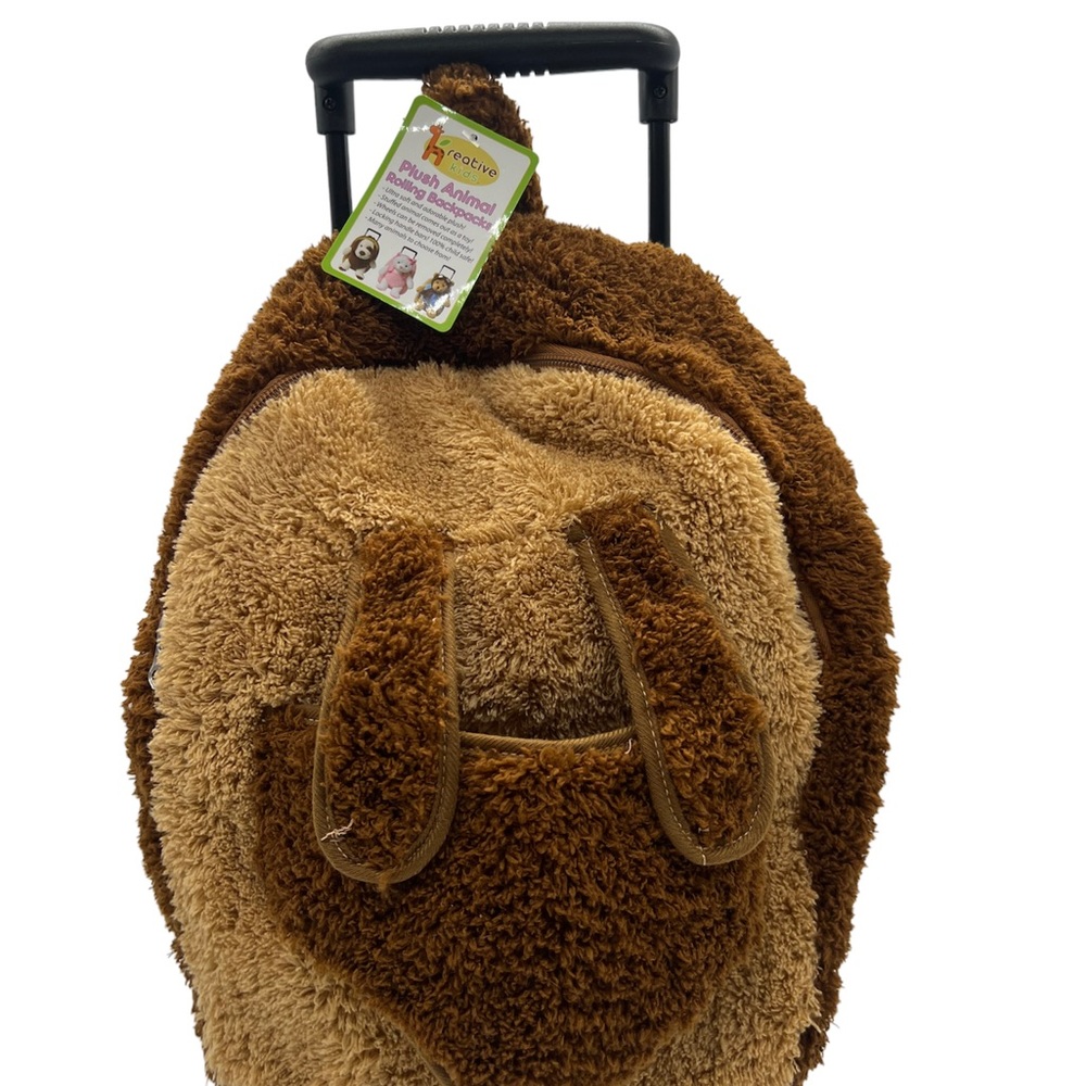 Kreative Kids Plushy Rolling Backpack Beige/Brown with Room for Stuffed Animal